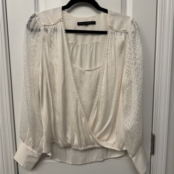 White House Black Market Tops - White House Black Market Cream Blouse with Lace Sleeve Detail
